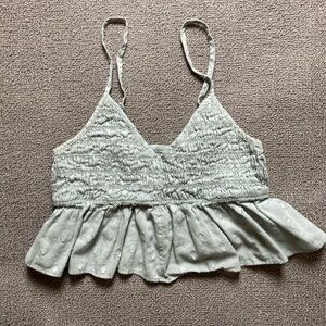Urban Outfitters Pistachio Green Stretch Ruffle Spaghetti Strap Cotton Crop Top